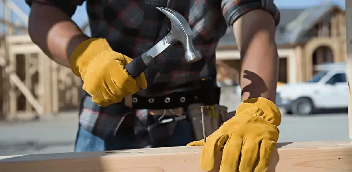 Handyman fixing wood trim with a hammer for home repairs in Tempe, AZ