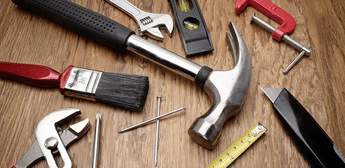 Handyman tools laid out for home repair and maintenance work in Tempe, AZ